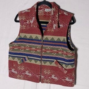 Vintage Seasons Sport Red Full Front Zip Jacquard Vest M